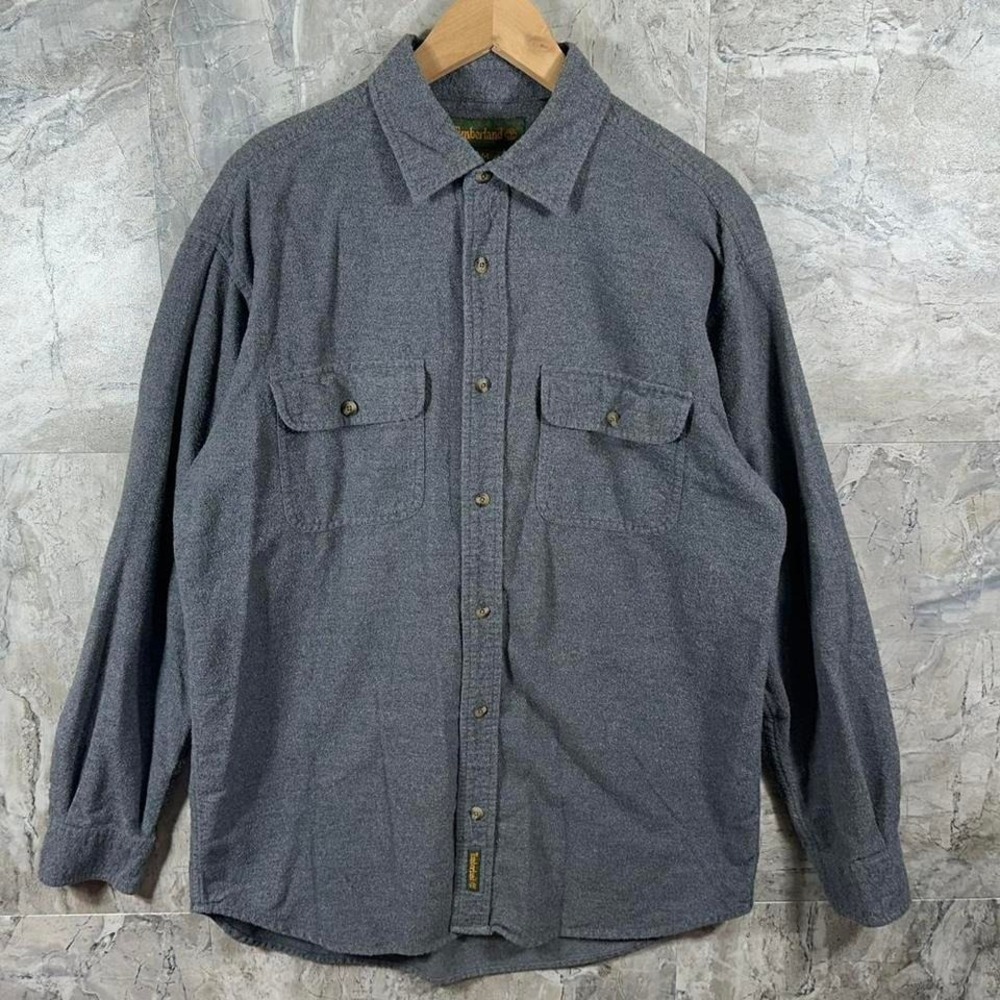 Vintage Timberland Grey flannel‎ shirt with button-up front and long sleeves M
